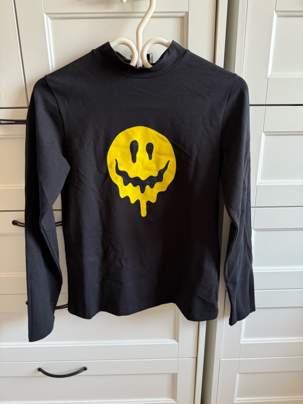 Balenciaga Black Long-Sleeve Tee with Yellow Drip Smile